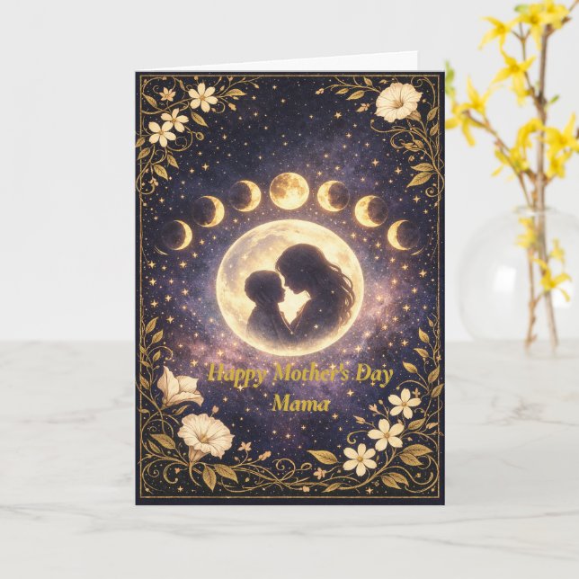 Elegant Moon Phase Mother’s Day Card for Mama (Yellow Flower)