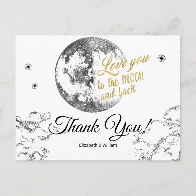 Elegant Moon Stars Crescent Wedding Thank You Postcard (Front)