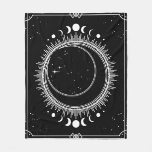 Elegant Moon with Sun and Stars Black and White Fleece Blanket