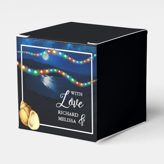 Elegant Moonlit Beach Wedding Favour Box (Front Side)