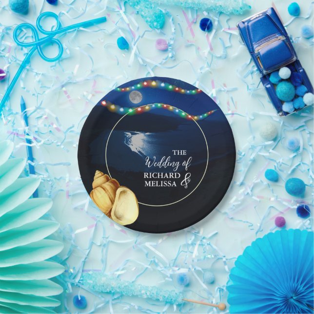 Elegant Moonlit Beach Wedding Paper Plate (Party)