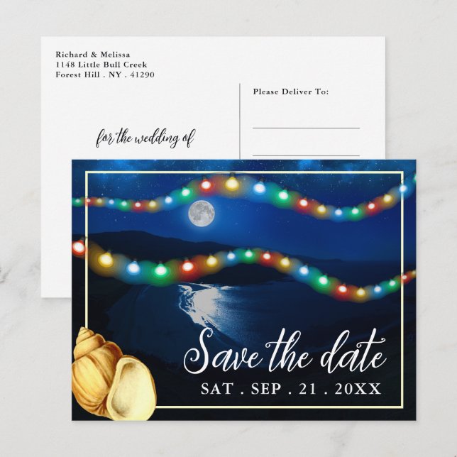 Elegant Moonlit Beach Wedding Save The Date Announcement Postcard (Front/Back)