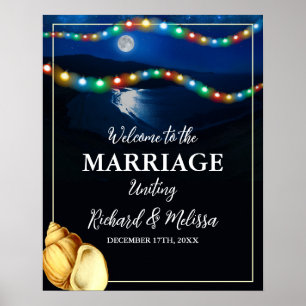 Elegant Moonlit Beach Wedding Welcome Poster