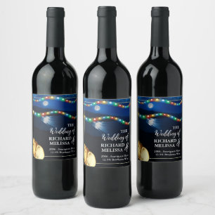 Elegant Moonlit Beach Wedding Wine Label
