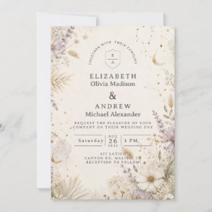 Elegant Moonlit Boho Celestial Wedding Invitation