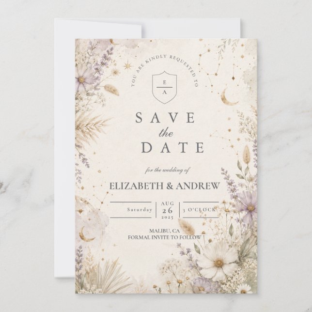Elegant Moonlit Boho Celestial Wedding Save The Date (Front)