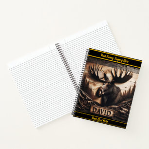 Elegant moose wood carving notebook