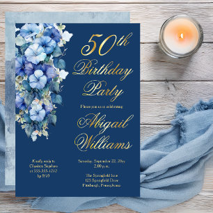Elegant Morning Glories Blue Floral 50th Birthday 