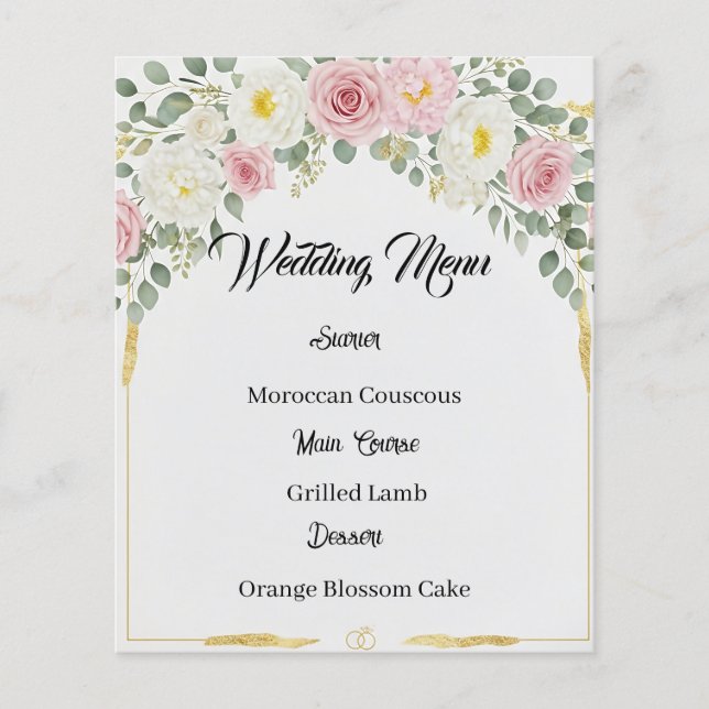Elegant Moroccan Gold Floral Wedding Menu (Front)