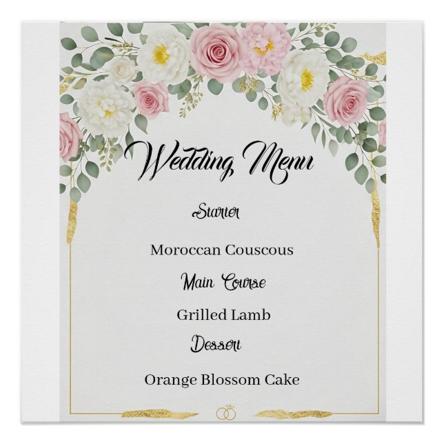 Elegant Moroccan Gold Floral Wedding Menu Poster (Front)