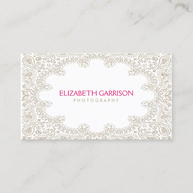 Elegant Moroccan Paisley Pattern in Tan Business Card (Front)