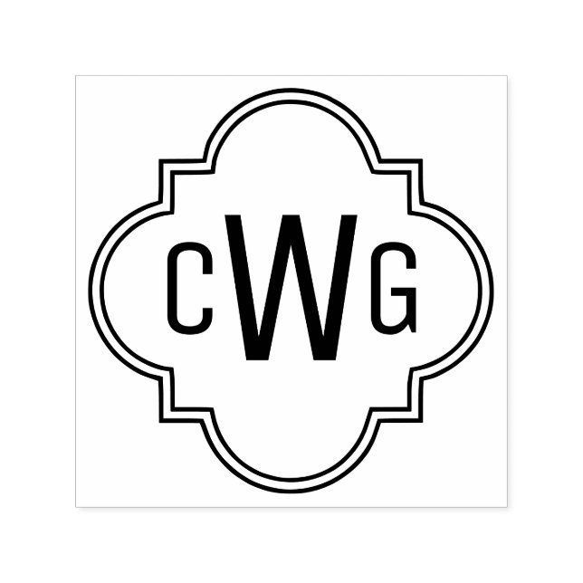 Elegant Moroccan Quatrefoil 3 Initial Monogram #2 Self-inking Stamp (Design)