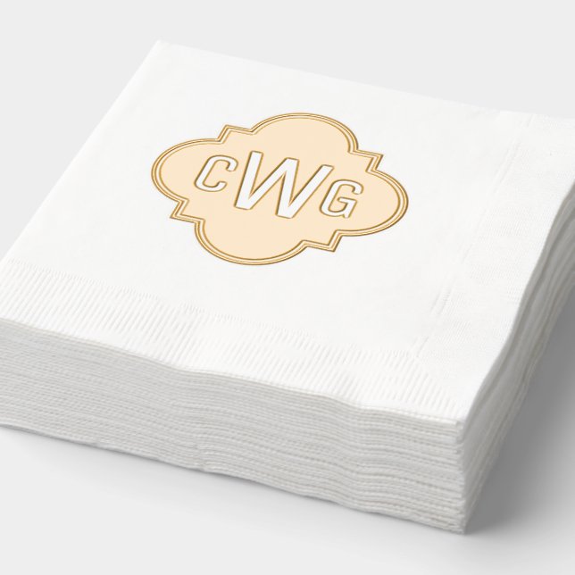 Elegant Moroccan Quatrefoil 3 Initial Monogram Foil Napkins (Detail)