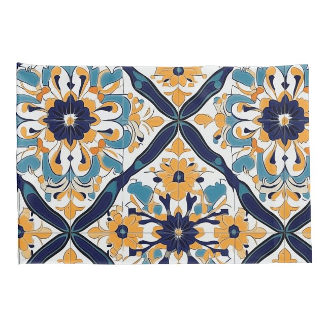Elegant Moroccan Spanish Tile Pattern Pillowcase (Back-Right)