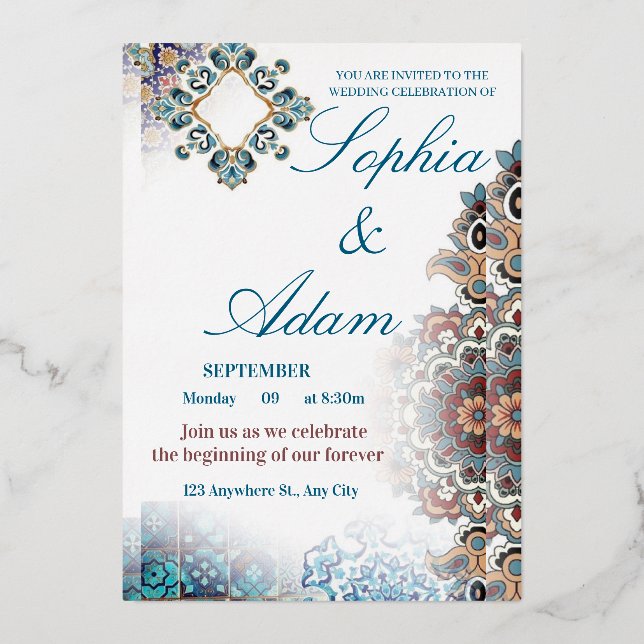 Elegant Moroccan Tile Wedding Invitation (Front)