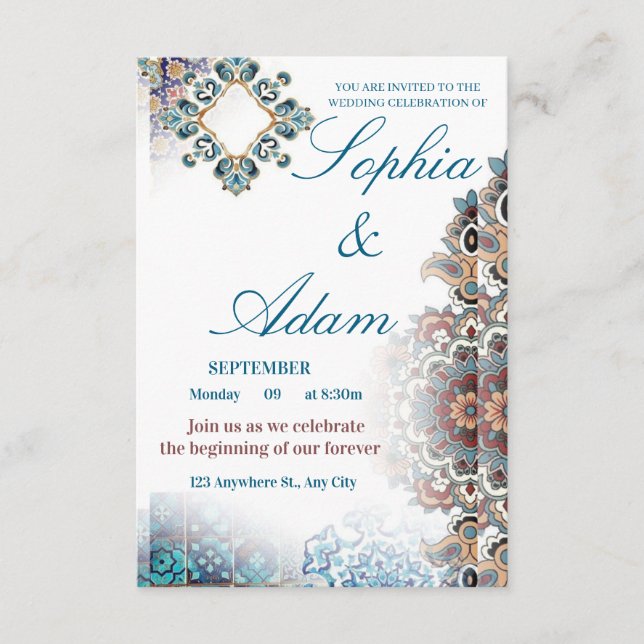 Elegant Moroccan Tile Wedding Invitation (Front)