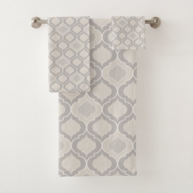 Elegant Moroccan Trellis Pattern in Neutral Tones Bath Towel Set (Insitu)