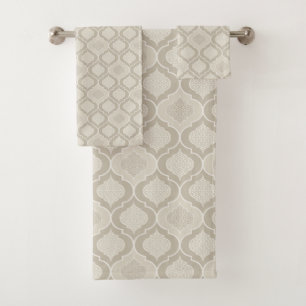 Elegant Moroccan Trellis Pattern in Neutral Tones Bath Towel Set