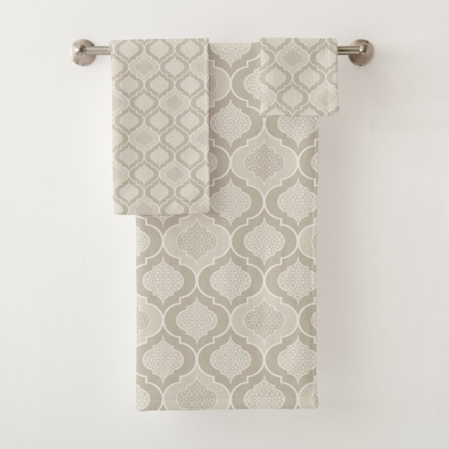 Elegant Moroccan Trellis Pattern in Neutral Tones Bath Towel Set (Insitu)