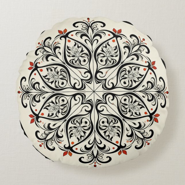 Elegant Moroccan Zellige Floral Round Pillow (Front)