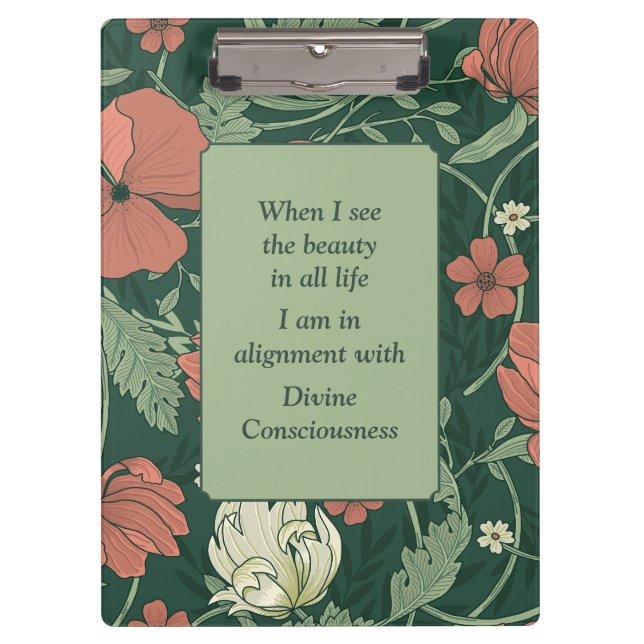 Elegant Morris Style Coral, Green, Teal Floral Clipboard (Front)