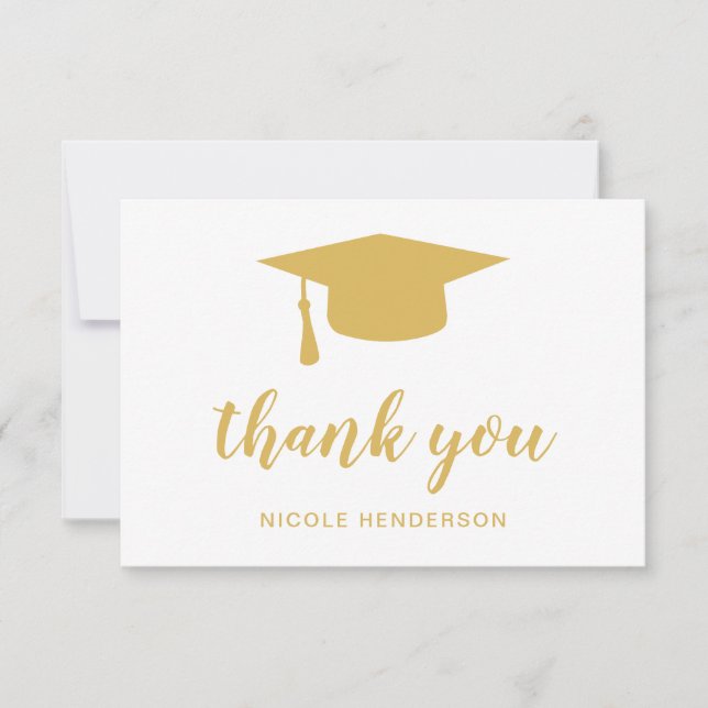 Elegant Mortar Board Faux Gold Graduation Thank You Card (Front)