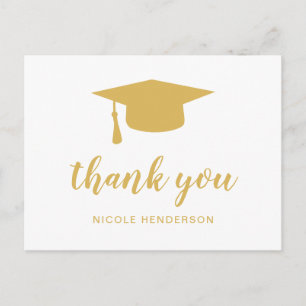Elegant Mortar Board Gold Graduation Thank You Postcard