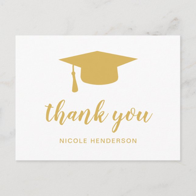 Elegant Mortar Board Gold Graduation Thank You Postcard (Front)