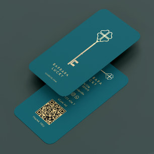 Elegant Mortgage Broker Dark Teal Gold Key Business Card