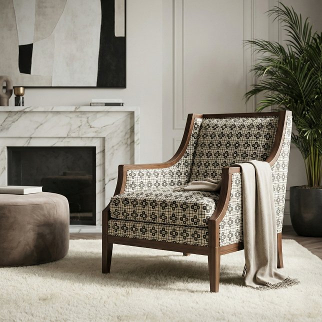 Elegant Mosaic Black & Beige Geometric Pattern Fabric (Creator Uploaded)