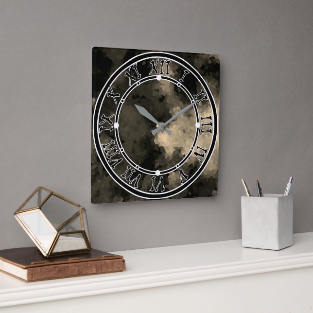 Elegant, mosaic pattern, multi-coloured, abstract square wall clock (Office)