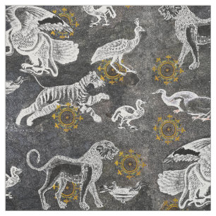 Elegant Mosaic with Lion, Tiger, Eagle, Peacock Fabric