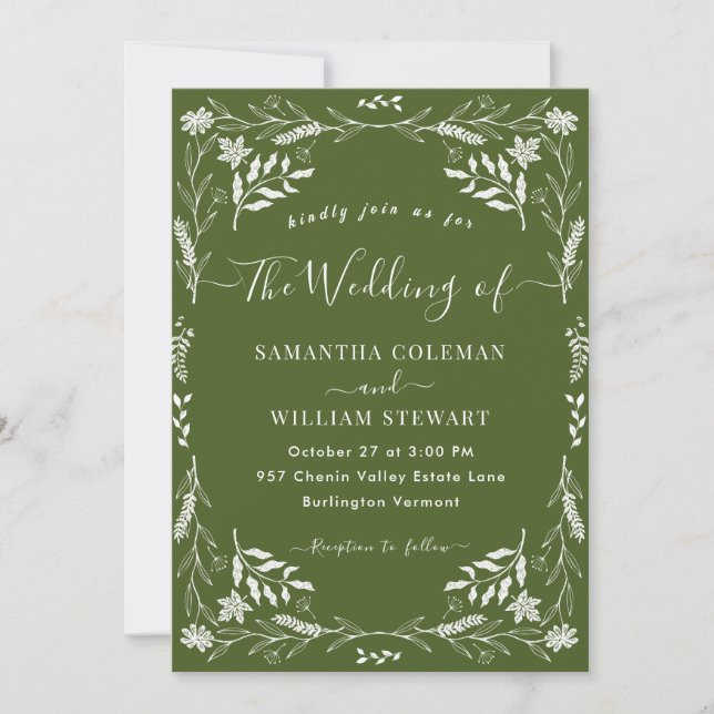 Elegant Moss Green Boho Modern Typography Wedding Invitation (Front)