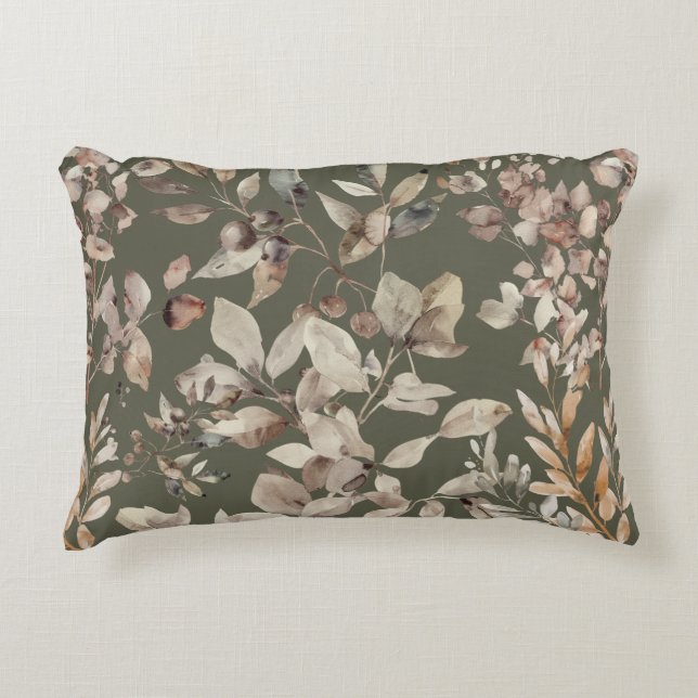 Elegant Moss Green Botanical Decorative Cushion (Front)
