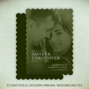 Elegant Moss Green Duotone Photo Wedding Invitation