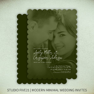Elegant Moss Green Duotone Photo Wedding Invitation