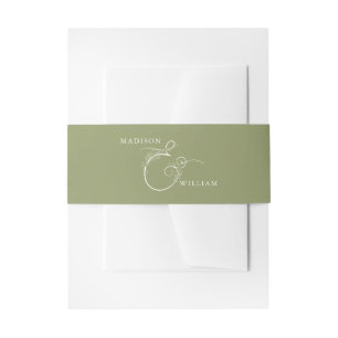 Elegant Moss Green Flowered Ampersand Wedding Invitation Belly Band