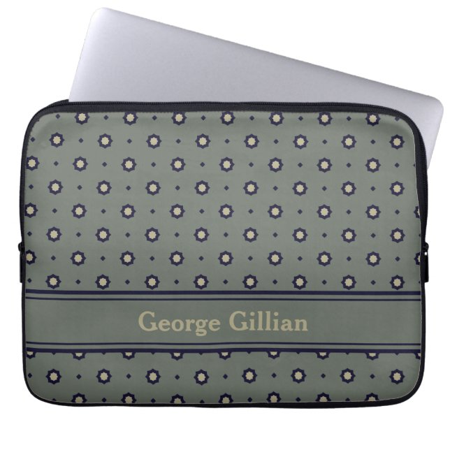elegant moss green geometrical laptop sleeve (Front)