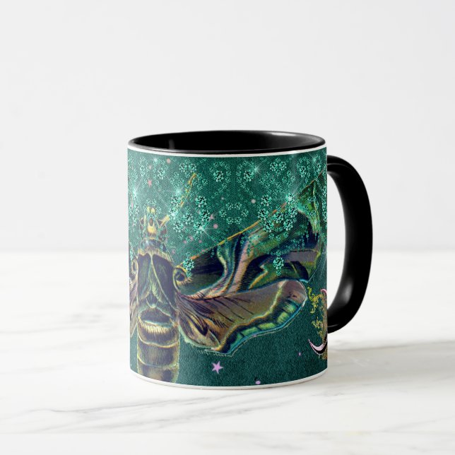Elegant moth moon emerald night sparkle lace green mug (Front Right)