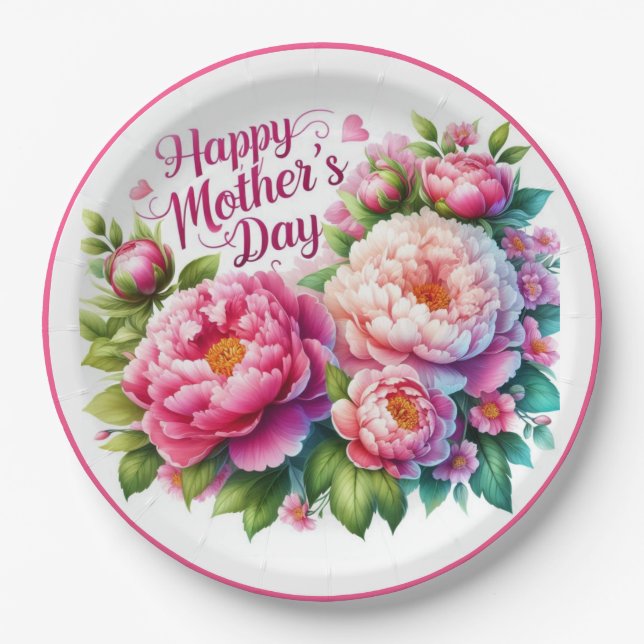 Elegant Mother' Day Pink Floral Paper Plate (Front)