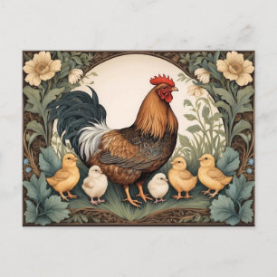 Elegant Mother Hen With Chicks Postcard