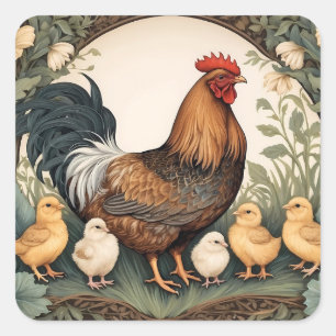 Elegant Mother Hen With Chicks Square Sticker