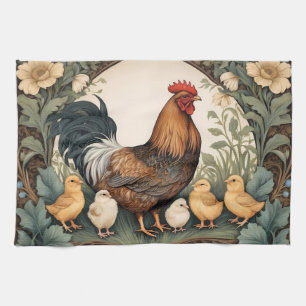 Elegant Mother Hen With Chicks Tea Towel