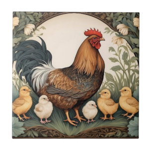 Elegant Mother Hen With Chicks  Tile