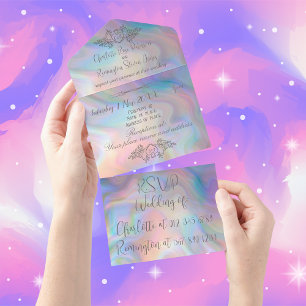 Elegant Mother-of-Pearl Colourful Wedding All In One Invitation