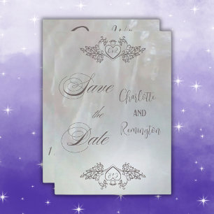 Elegant Mother-of-Pearl Lilac/Grey Save the Date  Invitation