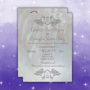 Elegant Mother-of-Pearl Lilac/Grey Wedding Invitation