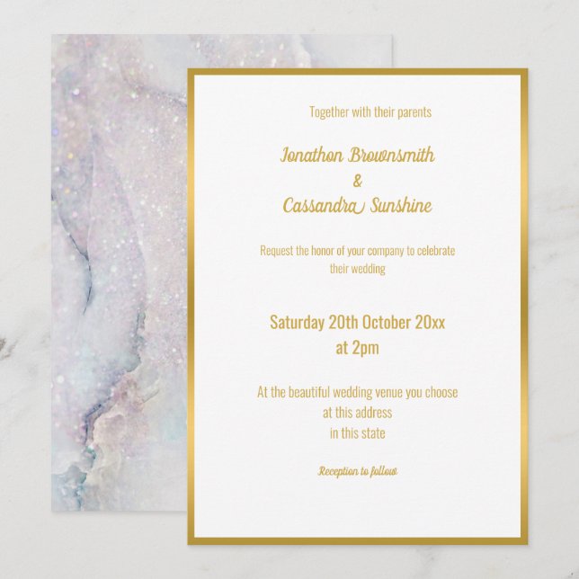 ELEGANT MOTHER OF PEARL MARBLE WEDDING INVITATION (Front/Back)