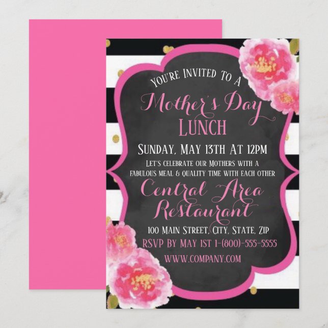 Elegant Mother’s Lunch Day Invitation Flat Card (Front/Back)