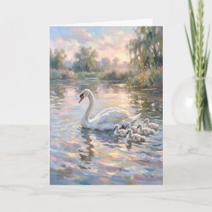 Elegant Mother Swan and Babies Mother's Day  Holiday Card